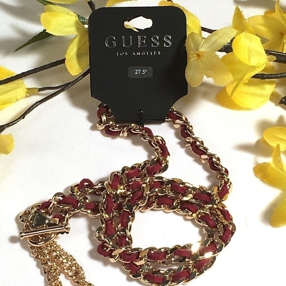 𝅺3/$29! GUESS Long Statement Necklace Gold & Red - Picture 2 of 8